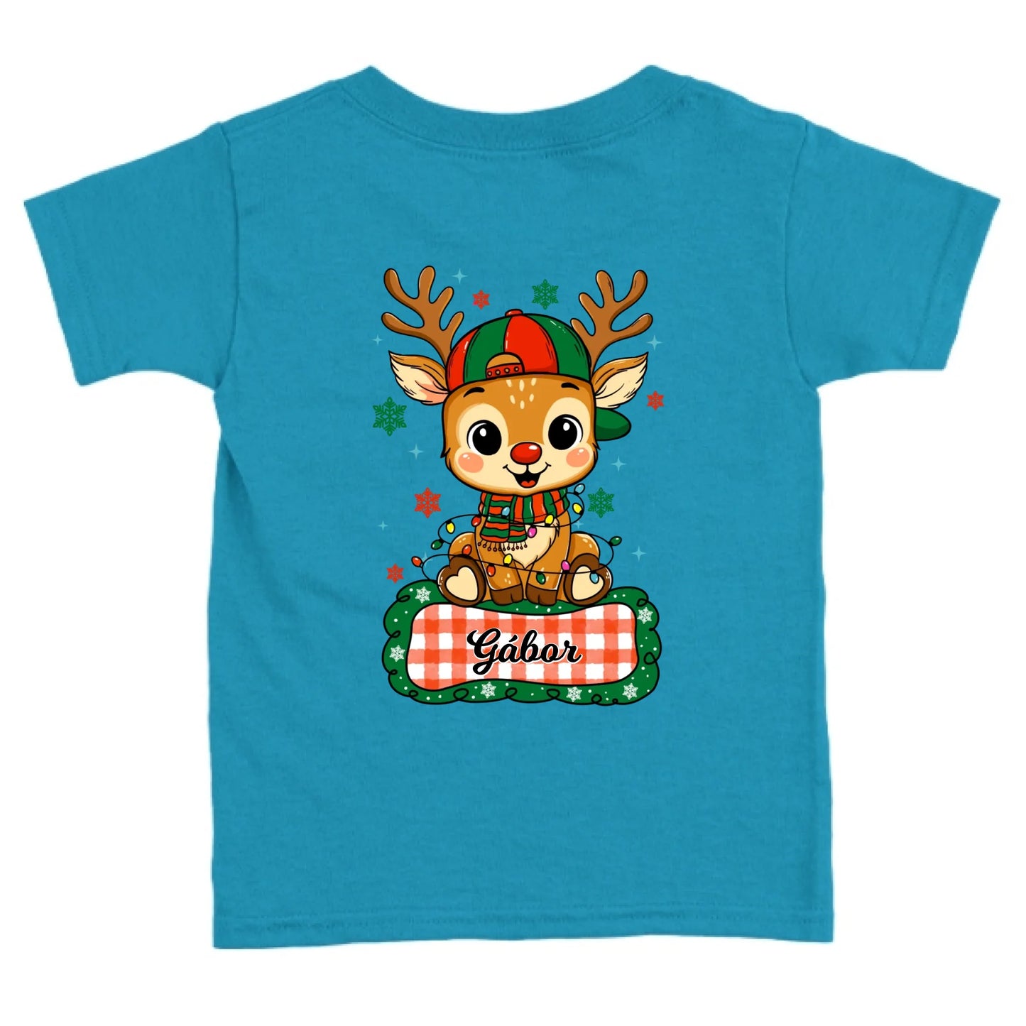 Szarvas fiú és lány karakterrel, gyerek unisex póló egyedi névvel