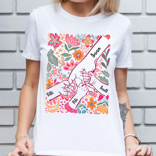 Anya és gyerekei boho virágos neves női póló