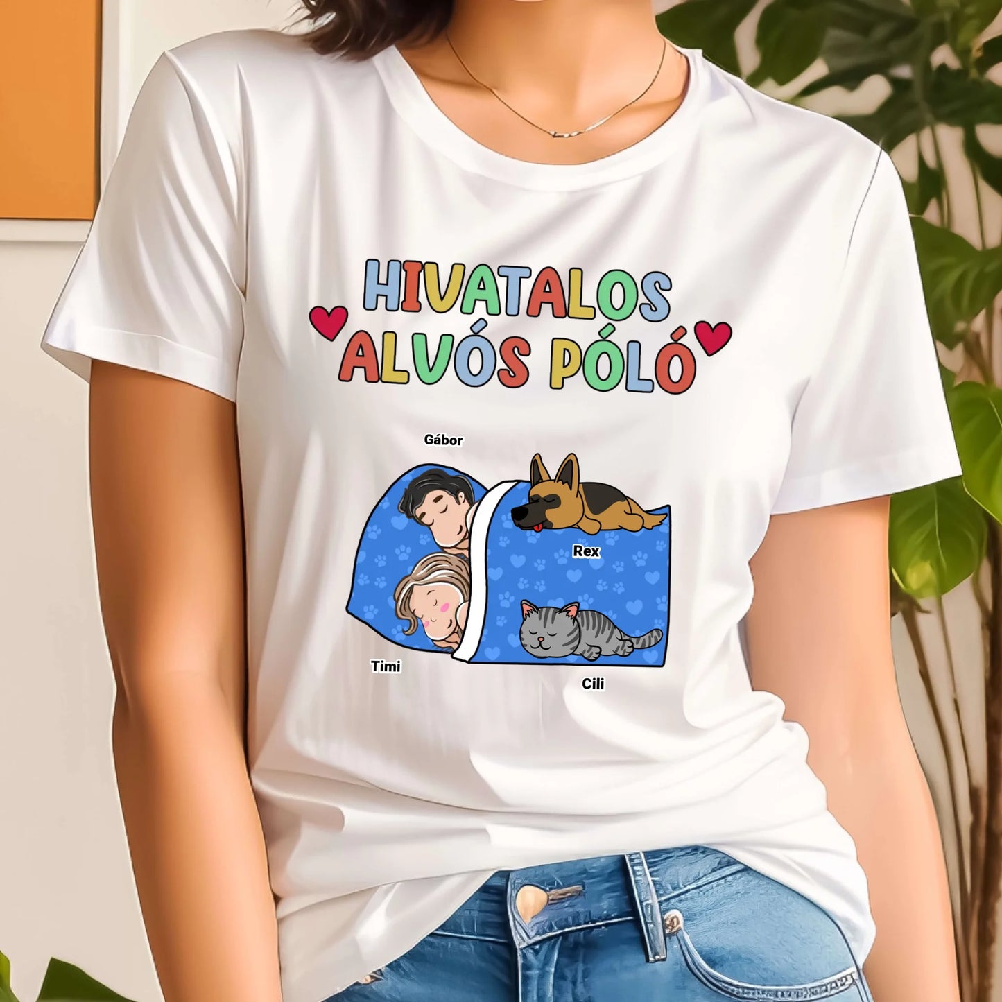 Hivatalos páros alvós póló egyedi gazdi és házi kedvenccel póló - női, férfi