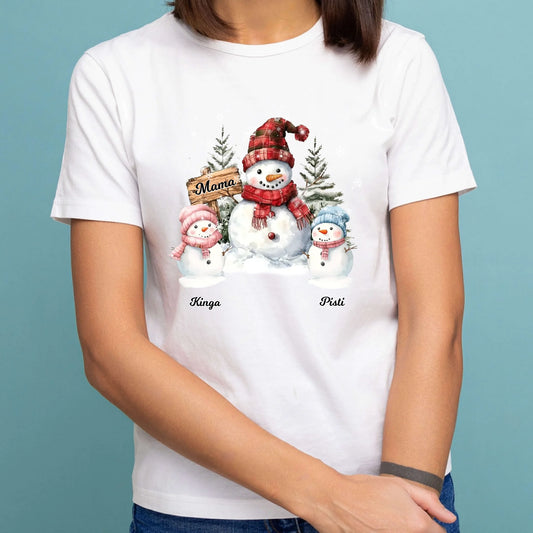 Egyedi mamás, anyás hóember és gyerekei - női póló
